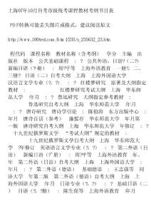 上海07年10月自考市级统考课程教材考纲书目表