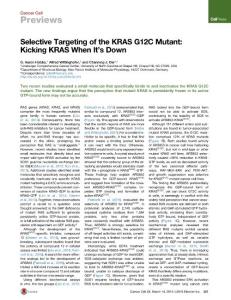 Cancer Cell-2016-Selective Targeting of the KRAS G12C Mutant- Kicking KRAS When It’s Down