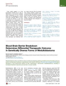 Cancer Cell-2016- Blood-Brain Barrier Breakdown Determines Differential Therapeutic Outcome in Genetically Diverse Forms of Medulloblastoma