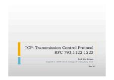 TCP: Transmission Control Protocol RFC 793,1122,1223