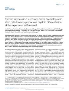 ncb3346-Chronic interleukin-1 exposure drives haematopoietic stem cells towards precocious myeloid differentiation at the expense of self-renewal