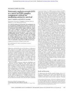 Genes Dev.-2016-Smithson-1383-8-Proteomic analysis reveals GIT1 as a novel mTOR complex component critical for mediating astrocyte survival