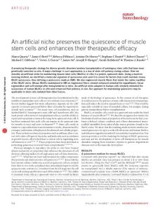 nbt.3576-An artificial niche preserves the quiescence of muscle stem cells and enhances their therapeutic efficacy