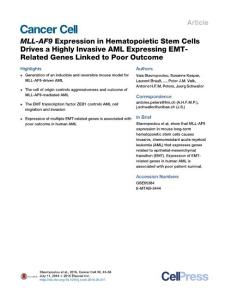Cancer Cell-2016-MLL-AF9 Expression in Hematopoietic Stem Cells Drives a Highly Invasive AML Expressing EMT- Related Genes Linked to Poor Outcome