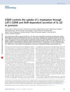 ni.3504-CD69 controls the uptake of L-tryptophan through LAT1-CD98 and AhR-dependent secretion of IL-22 in psoriasis