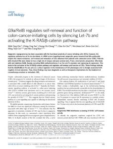 ncb3395-G9a-RelB regulates self-renewal and function of colon-cancer-initiating cells by silencing Let-7b and activating the K-RAS-β-catenin pathway