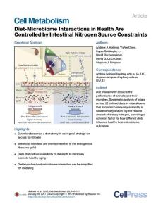 Cell Metabolism-2017-Diet-Microbiome Interactions in Health Are Controlled by Intestinal Nitrogen Source Constraints