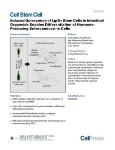 Cell Stem Cell-2017-Induced Quiescence of Lgr5+ Stem Cells in Intestinal Organoids Enables Differentiation of Hormone-Producing Enteroendocrine Cells