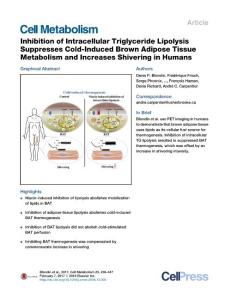 Cell Metabolism-2017-Inhibition of Intracellular Triglyceride Lipolysis Suppresses Cold-Induced Brown Adipose Tissue Metabolism and Increases Shivering in Humans
