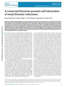 nchembio.2375-A conserved threonine prevents self-intoxication of enoyl-thioester reductases