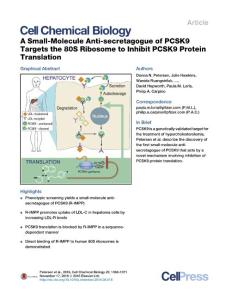 Cell-Chemical-Biology_2016_A-Small-Molecule-Anti-secretagogue-of-PCSK9-Targets-the-80S-Ribosome-to-Inhibit-PCSK9-Protein-Translation