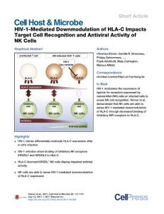 Cell Host Microbe-2017-HIV-1-Mediated Downmodulation of HLA-C Impacts Target Cell Recognition and Antiviral Activity of NK Cells