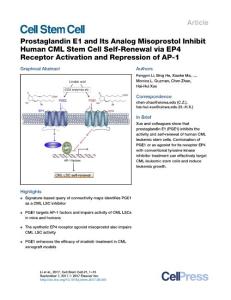 Cell Stem Cell-2017-Prostaglandin E1 and Its Analog Misoprostol Inhibit Human CML Stem Cell Self-Renewal via EP4 Receptor Activation and Repression of AP-1