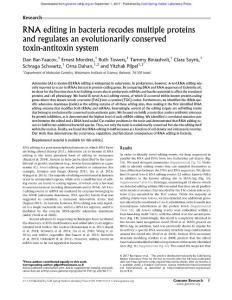 Genome Res.-2017-Bar-Yaacov-RNA editing in bacteria recodes multiple proteins and regulates an evolutionarily conserved toxin-antitoxin system