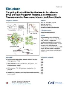 Structure_2017_Targeting-Prolyl-tRNA-Synthetase-to-Accelerate-Drug-Discovery-against-Malaria-Leishmaniasis-Toxoplasmosis-Cryptosporidiosis-and-Coccidi