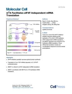 Molecular Cell-2017-m6A Facilitates eIF4F-Independent mRNA Translation