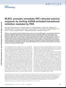ni.3853-NLRX1 promotes immediate IRF1-directed antiviral responses by limiting dsRNA-activated translational inhibition mediated by PKR