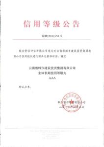 云南省城市建设投资集团有限公司主体长期信用评级报告