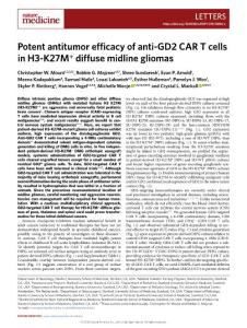 nm.2018-Potent antitumor efficacy of anti-GD2 CAR T cells in H3-K27M+ diffuse midline gliomas