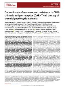 nm.2018-Determinants of response and resistance to CD19 chimeric antigen receptor (CAR) T cell therapy of chronic lymphocytic leukemia