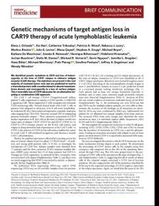 nm.2018-Genetic mechanisms of target antigen loss in CAR19 therapy of acute lymphoblastic leukemia