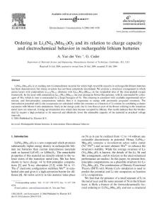 2004 锂离子电池专业文献 美国麻省理工大学 G. Ceder Ordering in Lix(Ni0.5Mn0.5)O2 and its relation to charge capacity and electrochemical behavior in r..