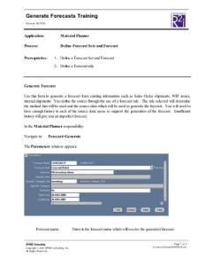 MRP Generate Forecast Training