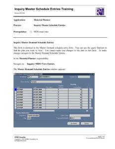 MRP Inquire Master Schedule Entries Training