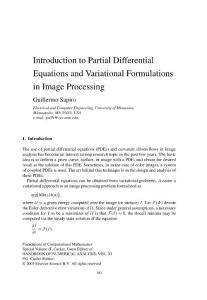 Introduction To Partial Differential Equations And Variational Formulations In Image Processing