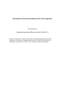 The Domain of Entrepreneurship Research- Some Suggestions
