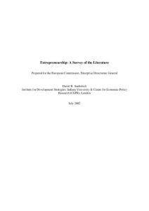 Entrepreneurship- A Survey of the Literature
