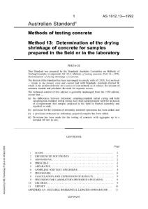 AS 1012.13-1992 混凝土试验方法 第13部分：现场施工或实验室准备的试块的干燥收缩的测定