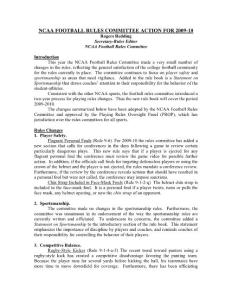 NCAA FOOTBALL RULES COMMITTEE ACTION FOR 2009-10