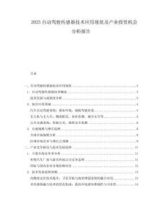 2025自动驾驶传感器技术应用现状及产业投资机会分析报告