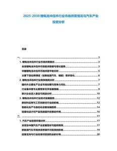 2025-2030锂电池冲压件行业市场供需情况与汽车产业投资分析