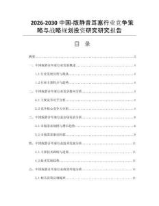 2026-2030中国-版静音耳塞行业竞争策略与战略规划投资研究研究报告