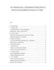 2025塑料制品深加工制造领域环保节能技术研究方向研发项目收益预测收益率风险评估工作简报.docx