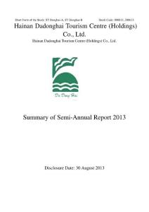大东海B：2013年半年度报告摘要（英文版）