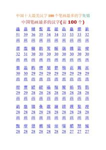 中国十大最美汉字100个笔画最多的字集锦
