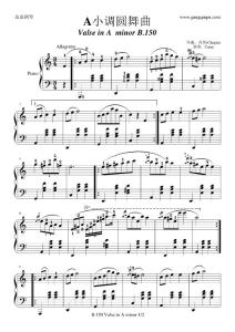 肖邦-chopin A小调圆舞曲-带指法B.150   五线谱 钢琴谱