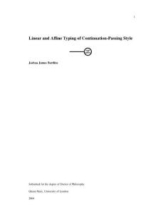 1 Linear and Affine Typing of Continuation-Passing Style