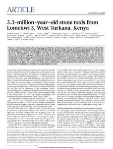 [PDF] 3.3-million-year-old stone tools from Lomekwi 3, West Turkana, Kenya