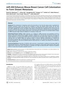 【miRNA 研究】miR-200 Enhances Mouse Breast Cancer Cell Colonization to Form Distant Metastases