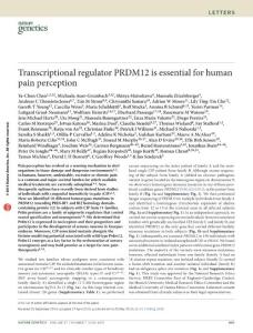 Transcriptional regulator PRDM12 is essential for human pain perception