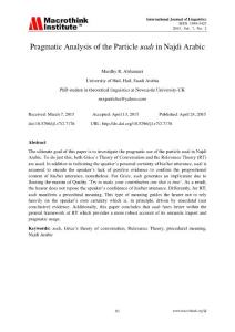 Pragmatic Analysis of the Particle radi in Najdi Arabic