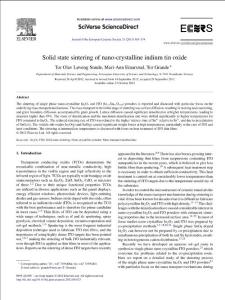 Solid state sintering of nano-crystalline indium tin oxide