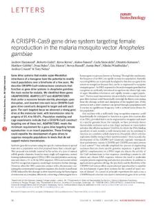 nbt.3439-A CRISPR-Cas9 gene drive system targeting female reproduction in the malaria mosquito vector Anopheles gambiae
