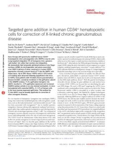 nbt.3513-Targeted gene addition in human CD34+ hematopoietic cells for correction of X-linked chronic granulomatous disease