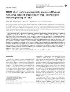 cr201627a-TRIM9 short isoform preferentially promotes DNA and RNA virus-induced production of type I interferon by recruiting GSK3β to TBK1