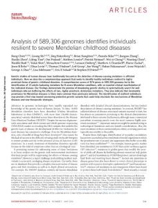 nbt.3514-Analysis of 589,306 genomes identifies individuals resilient to severe Mendelian childhood diseases
